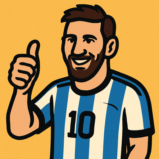 messi is making thumbsup.
In-Game asset.  2d.  High contrast.  No shadows