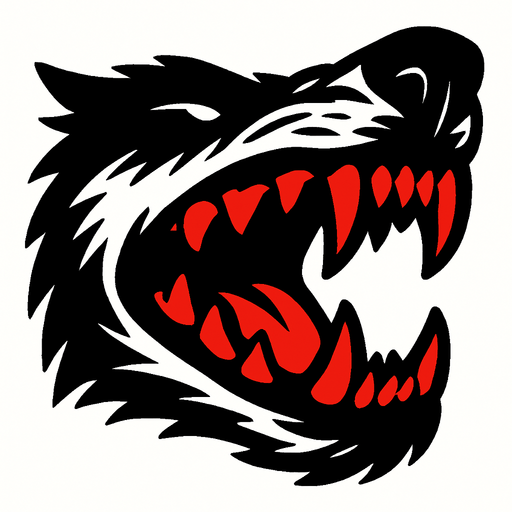 Mordida, dientes de lobo cerrados.
In-Game asset.  2d.  High contrast.  No shadows