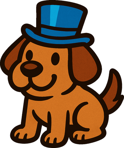 Brown dog with a blue top hat. 🎩.
In-Game asset.  High contrast.  No shadows. 2d.