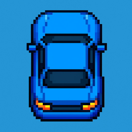 Draw 2d pixel car top view Blue.
In-Game asset.  2d.  High contrast.  No shadows