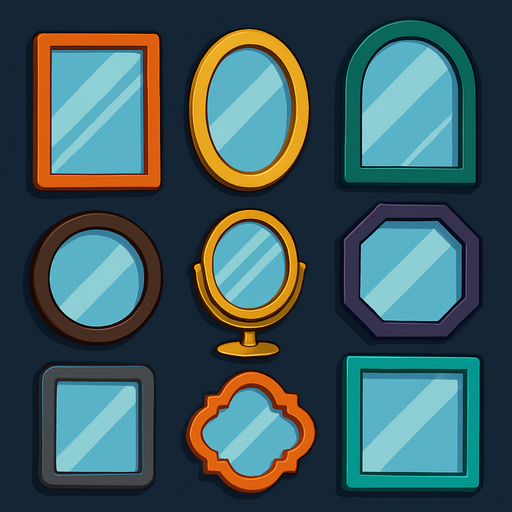 Pack of different mirrors.
In-Game asset.  High contrast.  No shadows. 3D