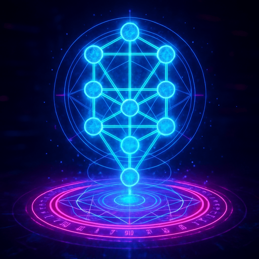 Magical spell effect 3d cyberpunk hologram sacred geometry diagram tree of life