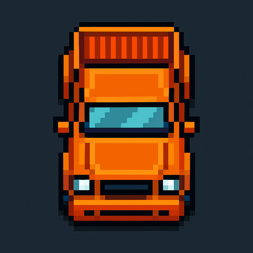 Draw 2d pixel truck top view orange..
In-Game asset.  2d.  High contrast.  No shadows