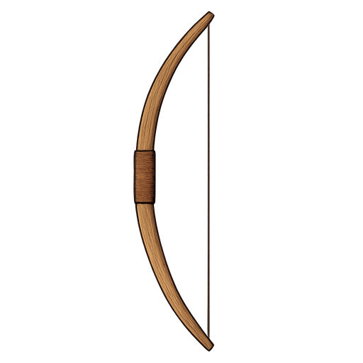 Wood bow. No background. Transparent background. Blank background. No shadows. 2d. In-Game asset. flat