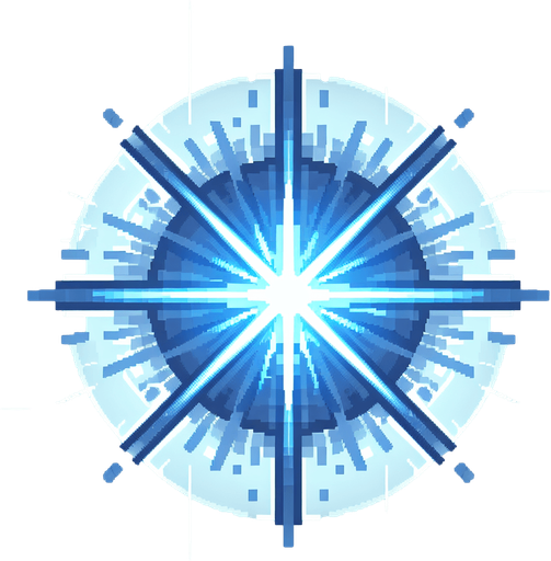 Blue Laser blast.
Single Game Texture. In-Game asset. 2d. Blank background. High contrast. No shadows.