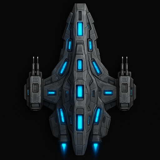 Uzay temalı Savaş Gemisi, gerçekçi, yazısız üstten görünüm. 
In-Game asset.  High contrast.  No shadows