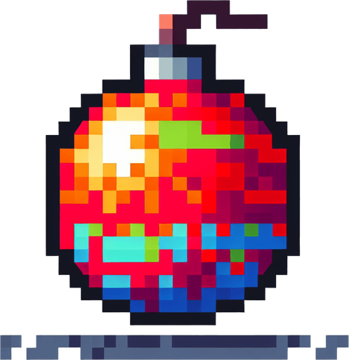 bomb pikcel.
Single Game Texture. In-Game asset. 2d. Blank background. High contrast. No shadows.