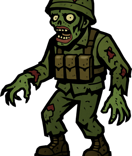 Soldier zombie.
In-Game asset.  2d.  High contrast.  No shadows