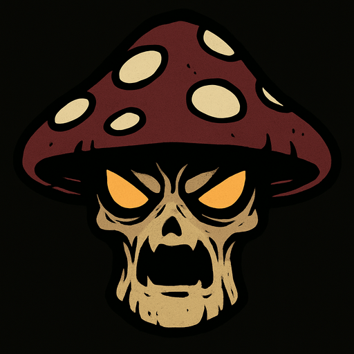 2d mysterious and scary mushroom character's head.
In-Game asset.  2d.  High contrast.  No shadows