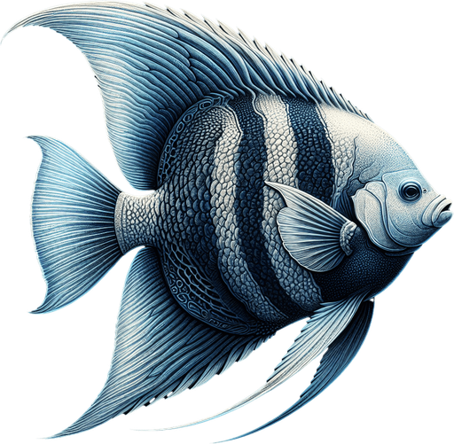 A realistic Angelfish.
Single Game Texture. In-Game asset. 2d. Blank background. High contrast. No shadows.