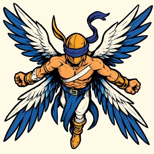 Angemon, visto desde arriba, calidad y detalles altamente épicos..
In-Game asset.  2d.  High contrast.  No shadows