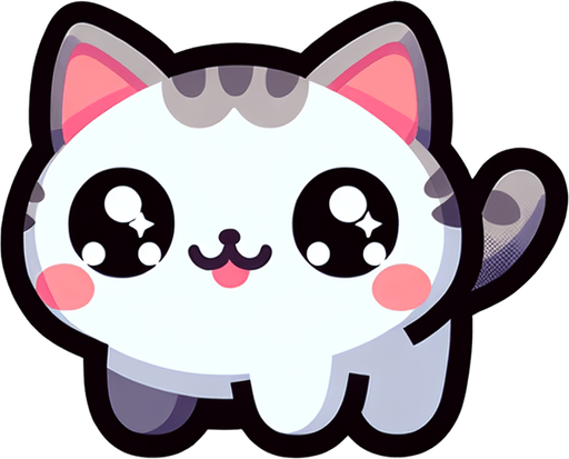 kawaii style kitten.
Single Game Texture. In-Game asset. 2d. Blank background. High contrast. No shadows.