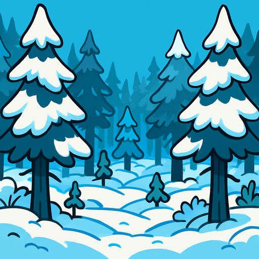 Background, endless, forest, winter, cartoon.
In-Game asset.  2d.  High contrast.  No shadows