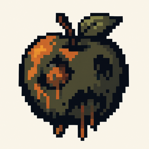 pixel art of a rotten apple.
In-Game asset.  2d.  High contrast.  No shadows