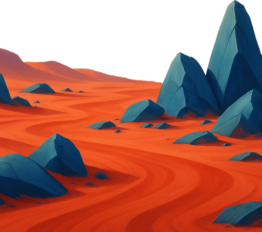 Fullscreen modern App Store landscape banner, 16:9, high definition, red sand with blue rocks jutting out No text on banner!