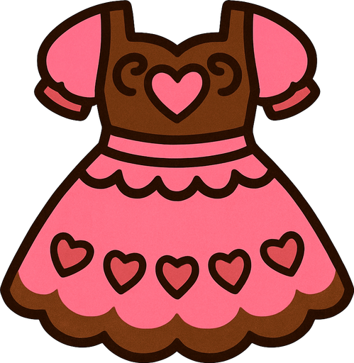 cute pink heart chocolate design dress top view..
In-Game asset.  2d.  High contrast.  No shadows