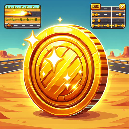 I need a 2D coin asset for my street racing game on the UPIT FRVR platform. Please provide:

A collectible coin with a shiny, gold appearance

Optional details: glow, sparkle, or animation frame for spinning

It should be easily visible on the road, with good contrast on desert backgrounds

Scalable and loopable for pickup patterns

Style: cartoony or arcade-friendly, matching fast-paced racing gameplay.
Single Game Texture.  In-Game asset.  2d.  Blank background.  High contrast.  No shadows