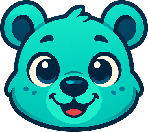 Vibrant teal baby animal face. cartoon. 
Game asset. 2d. Blank background. High contrast. No shadows.