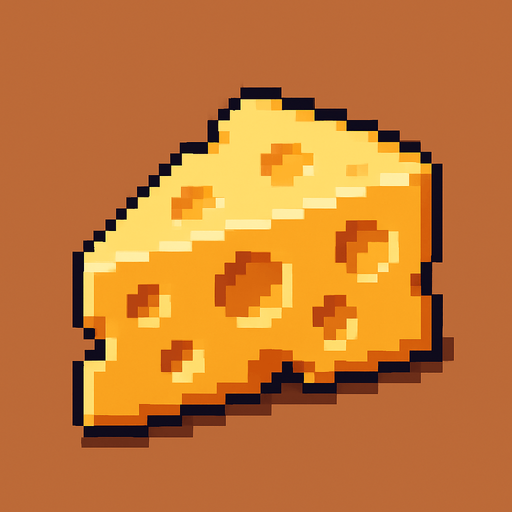 Un queso gruyere en pixel art.
In-Game asset.  2d.  High contrast.  No shadows