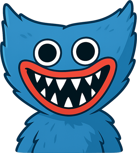 a blue toy with shap teeth and fluffly fur. No background. Transparent background. Blank background. No shadows. 2d. In-Game asset. flat