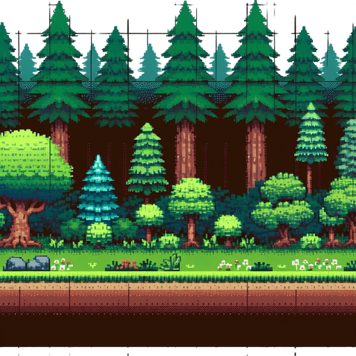 8 bit forrest.
Single Game Texture. In-Game asset. 2d. Blank background. High contrast. No shadows.