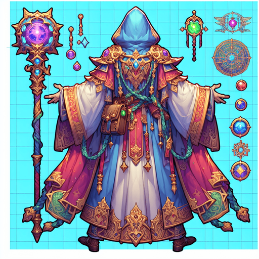 flyn mage. backview.
Single Game Texture.  In-Game asset.  2d.  Blank background.  High contrast.  No shadows