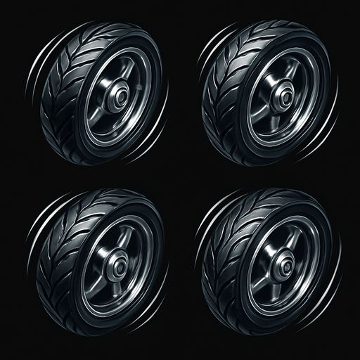Style the tire icons with a slight metallic shine and rotate animation to match the motorcycle theme..
In-Game asset.  2d.  High contrast.  No shadows