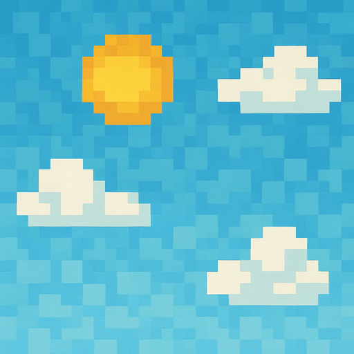 Cielo de fondo pixelado con un sol y nubes.
No shadows