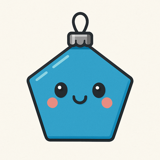 Perfectly pentagon blue Christmas decoration with cute happy face. Cartoon style. Cute art style. Simple vector style.