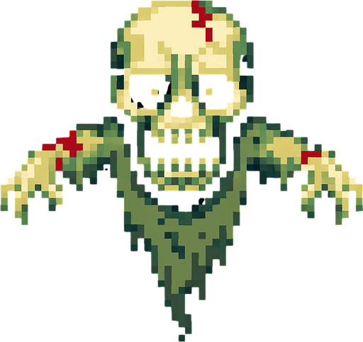 Um fantasma zumbi voador, arte pixel, vista aerea frontal.
In-Game asset.  2d.  High contrast.  No shadows