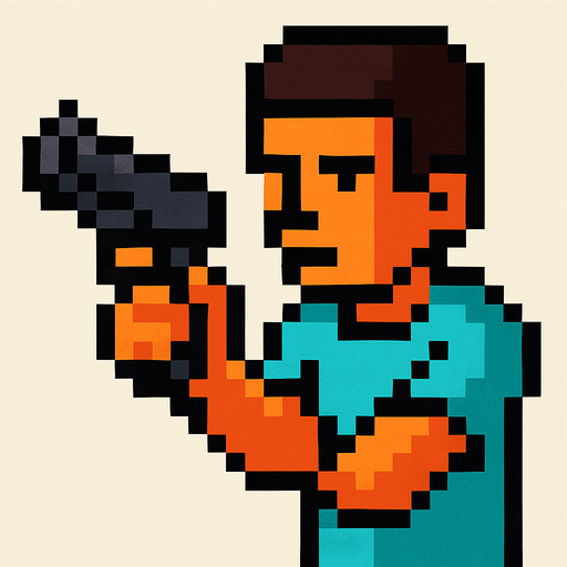 person with glock18 in hand pixel.
In-Game asset.  2d.  High contrast.  No shadows