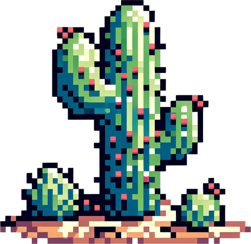 pixel art cactus.
Single Game Texture. In-Game asset. 2d. Blank background. High contrast. No shadows.