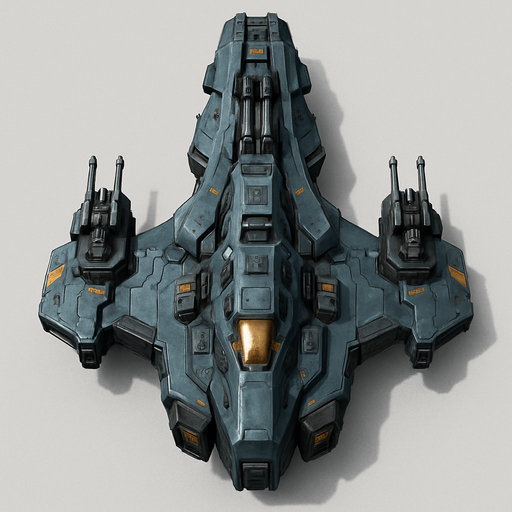 Uzay temalı Savaş Gemisi, gerçekçi, yazısız üstten görünüm. 
In-Game asset.  High contrast.  No shadows