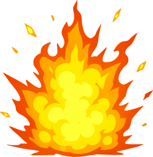 yellow bright fire explosion.
In-Game asset.  2d.  High contrast.  No shadows