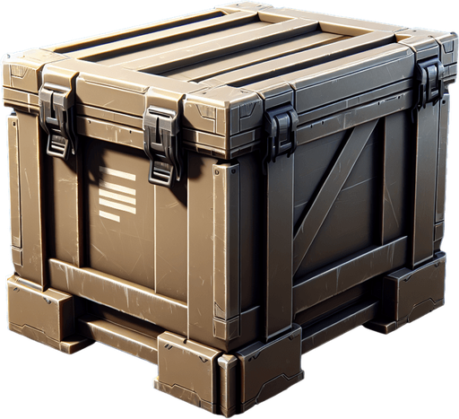 supply crate.
Single Game Texture.  In-Game asset.  2d.  Blank background.  High contrast.  No shadows