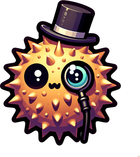 the face of a puffer fish with a top hat and monocle. facing straight forward. cartoon. color
Single Game Texture.  In-Game asset.  2d.  Blank background.  High contrast.  No shadows