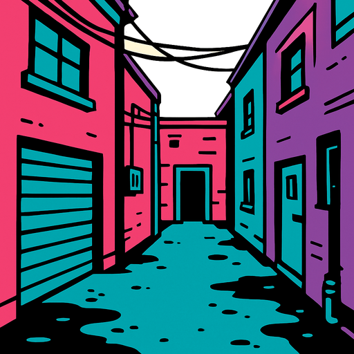 Un fondo como un callejón que se pueda mover libremente.
In-Game asset.  2d.  High contrast.  No shadows