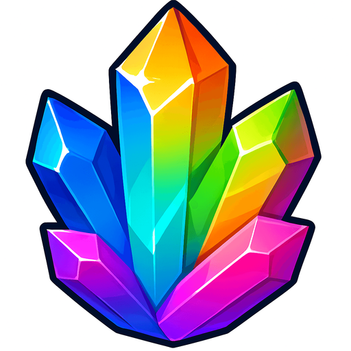 Kristal gorunumlu rainbow bonus gem'i olmasi icin turuncu, mavi, turkuaz, yesil , pembe iceren ozel bir kristal png arka plan olmasin.
In-Game asset.  2d.  High contrast.  No shadows