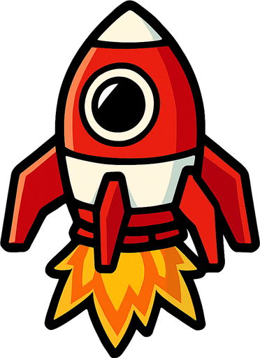 one windowed red and white space ship with 4 legs with flame under it.
In-Game asset.  2d.  High contrast.  No shadows
