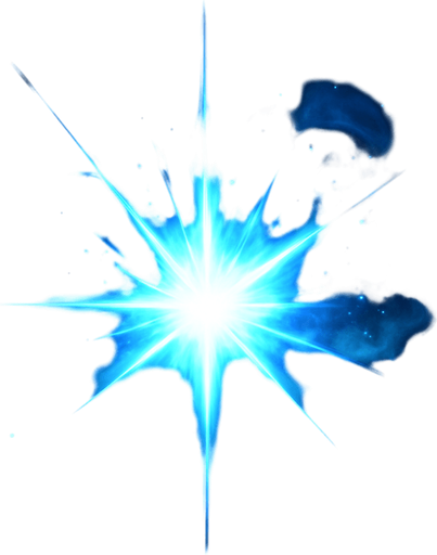 A magical sci-fi starburst explosion for a 2D game effect, with a bright blue and white energy core bursting outward in radiant spikes, surrounded by glowing particles, swirling light trails, and a soft nebula-like aura. The effect should feel like a powerful portal discharge or dimensional rift opening, with dynamic energy and cinematic glow. Transparent background, digital art style, top-down angle, ideal for sprite use in games..
In-Game asset.  2d.  High contrast.  No shadows