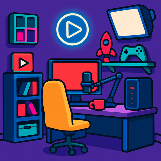 youtuber room background.
In-Game asset.  2d.  High contrast.  No shadows