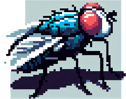 2d pixsel art yandan görünüşlü bir sinek çiz.
Single Game Texture.  In-Game asset.  2d.  Blank background.  High contrast.  No shadows