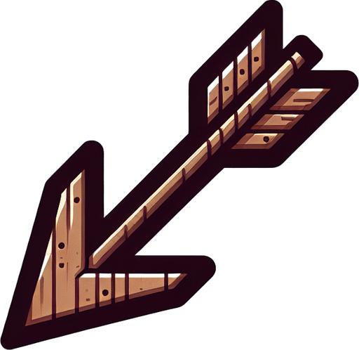 An animated image of a wooden arrow.
Single Game Texture. In-Game asset. 2d. Blank background. High contrast. No shadows.