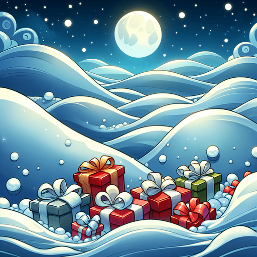 Simple Snow dunes cartoon. Christmas gifts at bottom