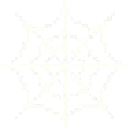 A white spider web. Pixelated retro..
In-Game asset.  2d.  High contrast.  No shadows