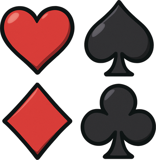 The four card suits arranged in 2x2 grid layout, no lines. Anime style.
In-Game asset.  2d.  High contrast.  No shadows