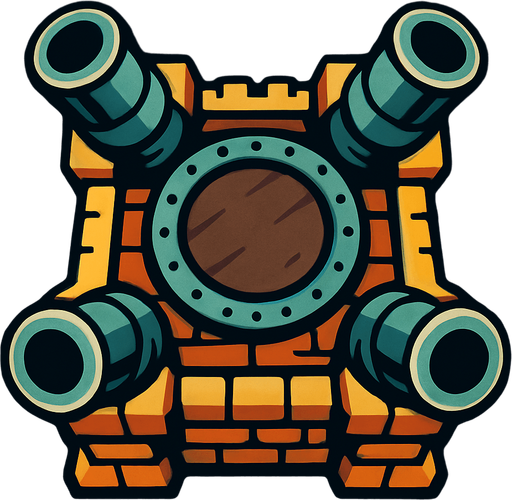 torre con cañones desde arriba.
In-Game asset.  2d.  High contrast.  No shadows