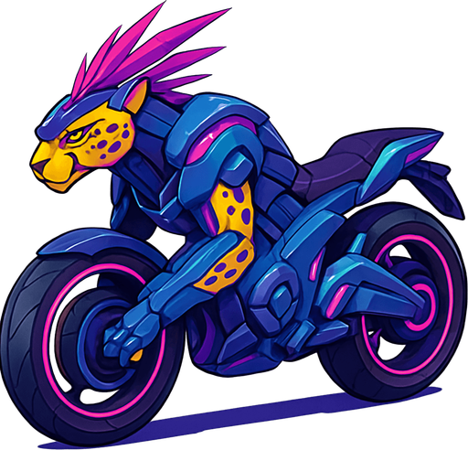 cyberpunk American anime koraidon Miraidon-esque motorcycle animal futuristic cheetah-meets-motorcycle