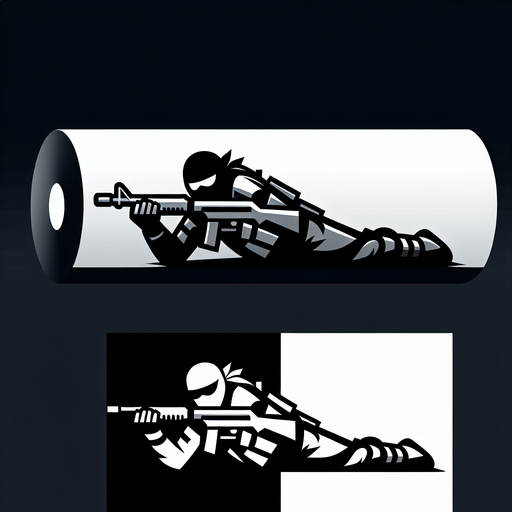 Ниндзя с винтовкой лежит.
Single Game Texture. In-Game asset. 2d. Blank background. High contrast. No shadows.