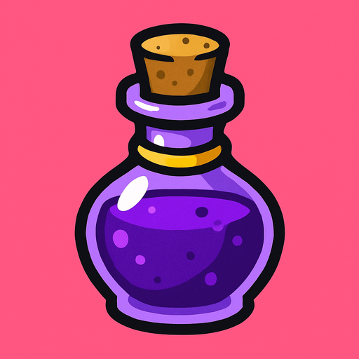 Botellita de elixir morado.
In-Game asset.  2d.  High contrast.  No shadows